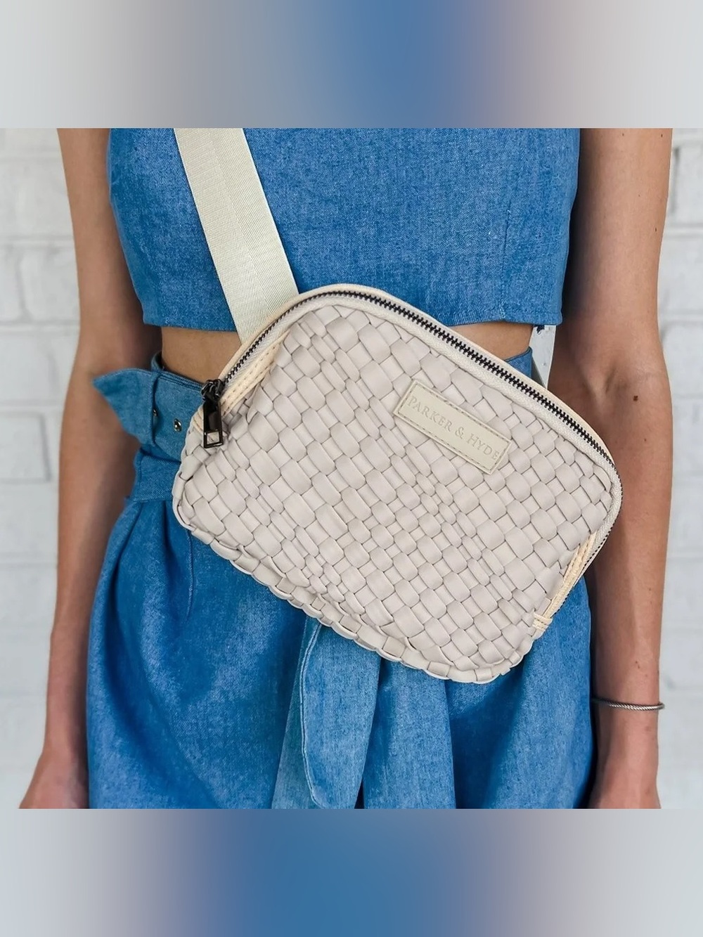 NWOT Parker & Hyde Woven Belt Bag in Bone